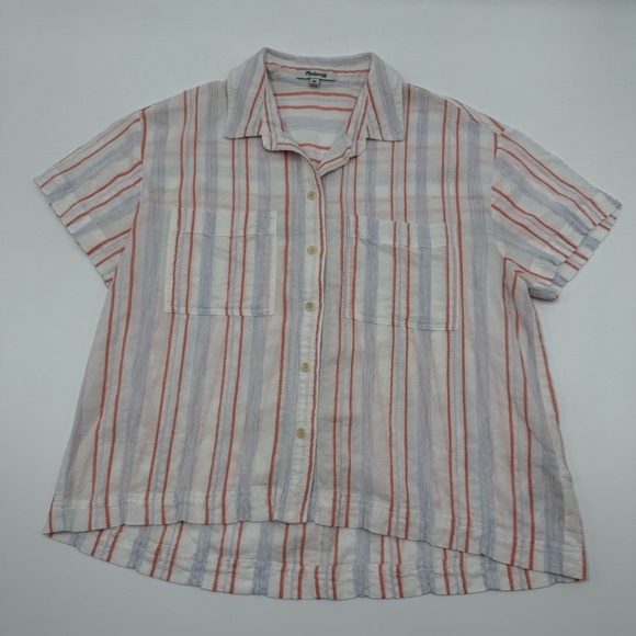 Madewell Women’s Beachside Striped Cotton Blend Cropped Button-Up Shirt XXS Blue - Picture 5 of 15